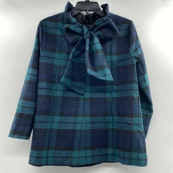 Tuckernuck Women's Blackwatch Plaid Faye Blouse Top Ruffle Collar Career Wool M